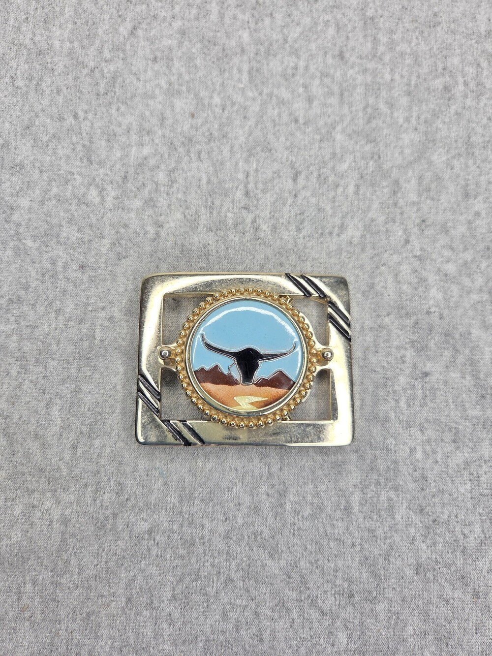 Womens Longhorn Skull Belt Buckle Desert Enamel Gold Tone Square Western Texas